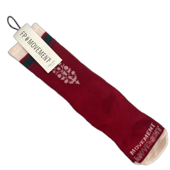 Free People FP Movement Tube Socks Bannbutt Lucky Honey Athletic Socks Red NWT - Picture 3 of 4